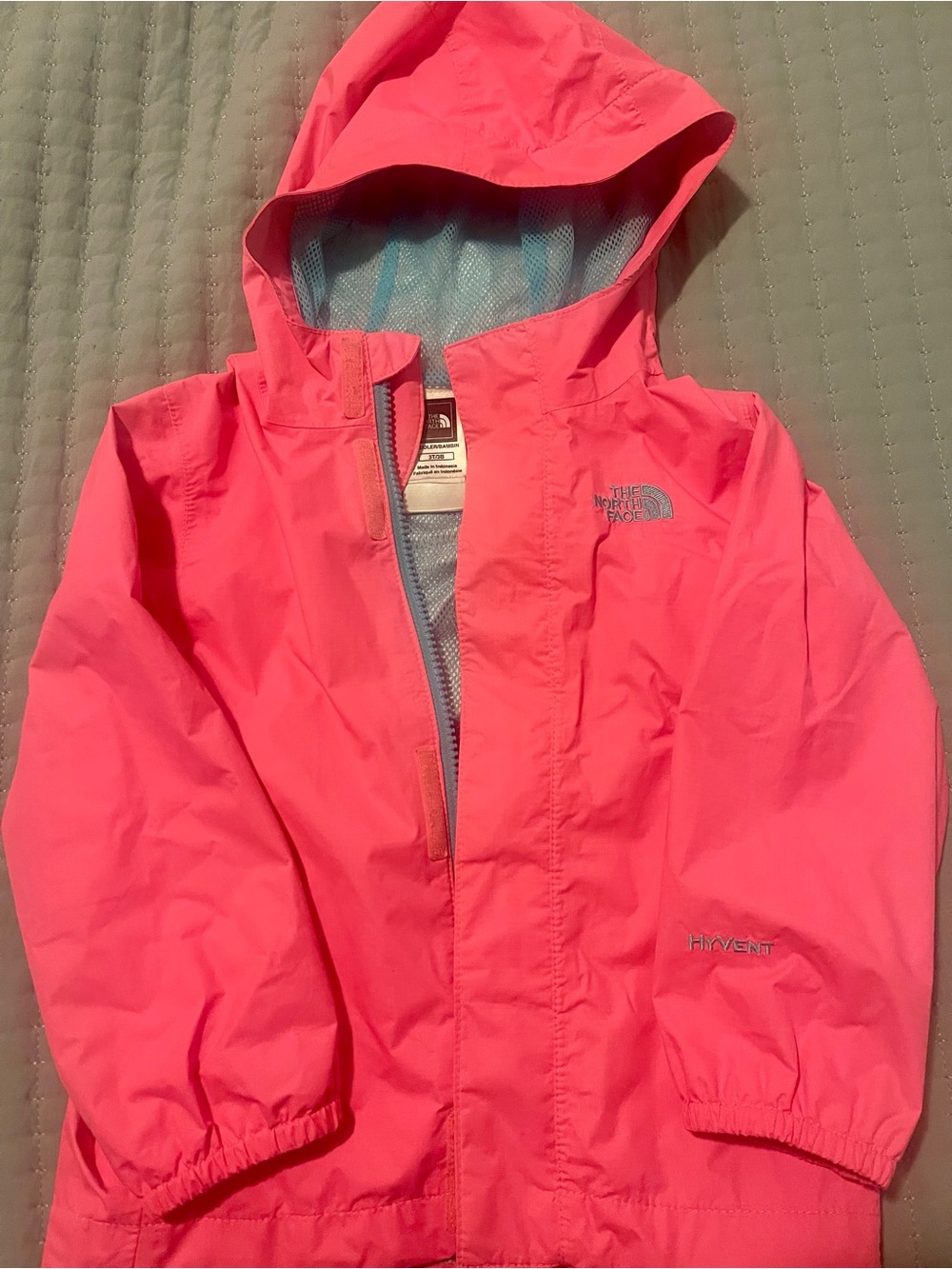 The North Face Hot Pink Toddler Hooded Jacket with Light Blue Lining